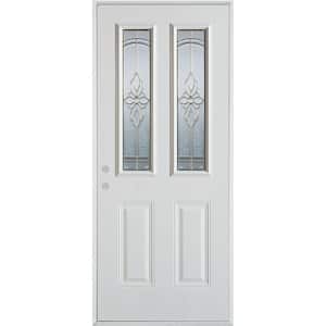32 in. x 80 in. Traditional Brass 2 Lite 2-Panel Painted White Right-Hand Inswing Steel Prehung Front Door