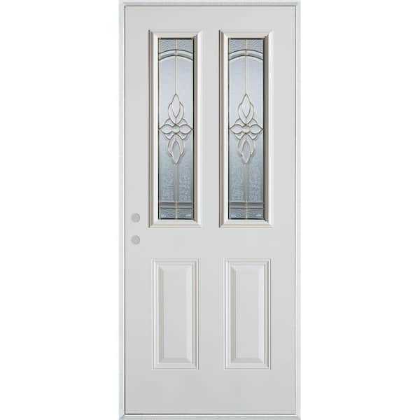 Stanley Doors 32 in. x 80 in. Traditional Zinc 2 Lite 2-Panel Painted White Right-Hand Inswing Steel Prehung Front Door