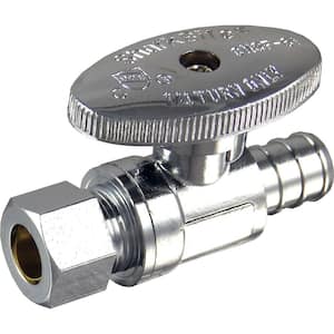 1/2 in. Chrome-Plated Brass PEX Barb x 3/8 in. Compression Quarter-Turn Straight Stop Valve