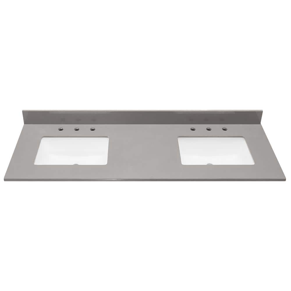Concrete Gray Composite Double Vanity Top with White Sinks