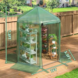 7 ft. x 7 ft. x 7.3 ft. Walk-in Greenhouse, Heavy-Duty Metal Frame Greenhouse, 180g Double Layer PE Cover