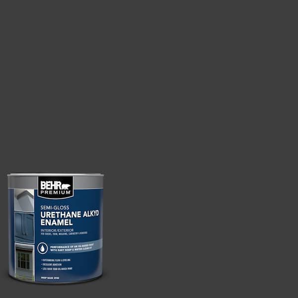 BEHR PREMIUM 1 qt. #AE-54 Molten Black Semi-Gloss Enamel Urethane Alkyd Interior/Exterior Paint
