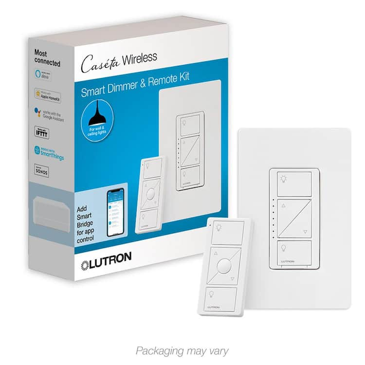 Lutron Caseta Smart Dimmer Switch and Remote Kit for Wall and Ceiling Lights, 150-Watt LED Bulbs (P-PKG1W-WH-R)