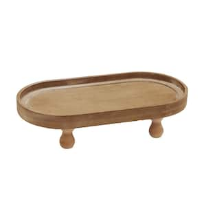 Farmhouse Brown Oval Wood 9.3 in. L Wood Decorative Tray Riser