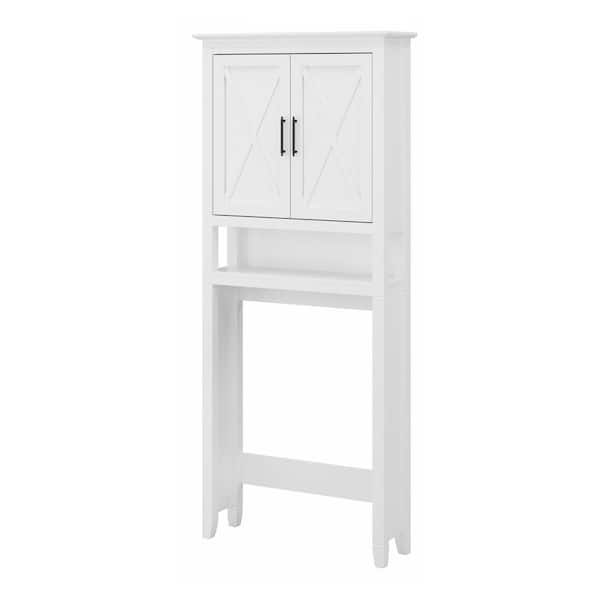 Bush Furniture Key West 29.41 in. W x 68.11 in. H x 8.78 in. D White Ash Over The Toilet Storage with Adjustable Shelves