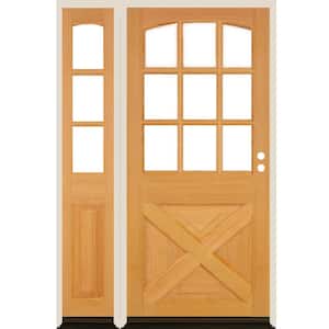 50 in. x 80 in. Farmhouse X Panel LH 1/2 Lite Clear Glass Natural Stain Douglas Fir Prehung Front Door with LSL