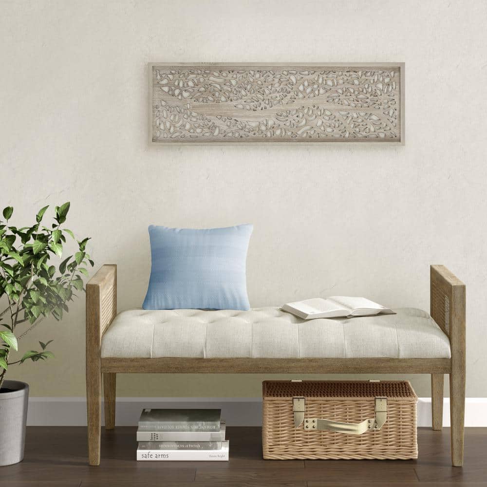 Natural Fir Wood Botanical Laser Cut Wall Panel Decor, 12x36