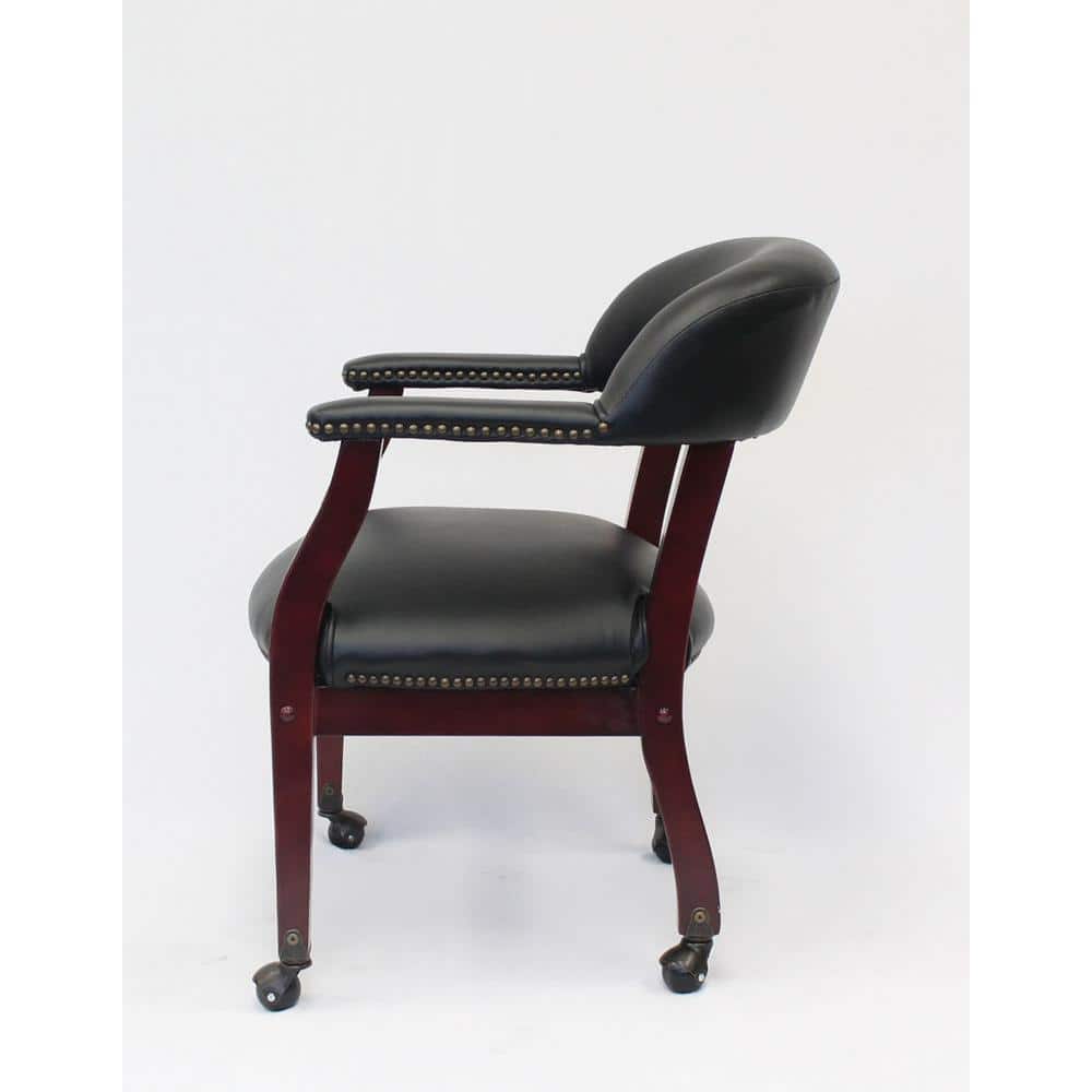 Traditional Executive Captain's Chair in Black Vinyl with Mahogany Base