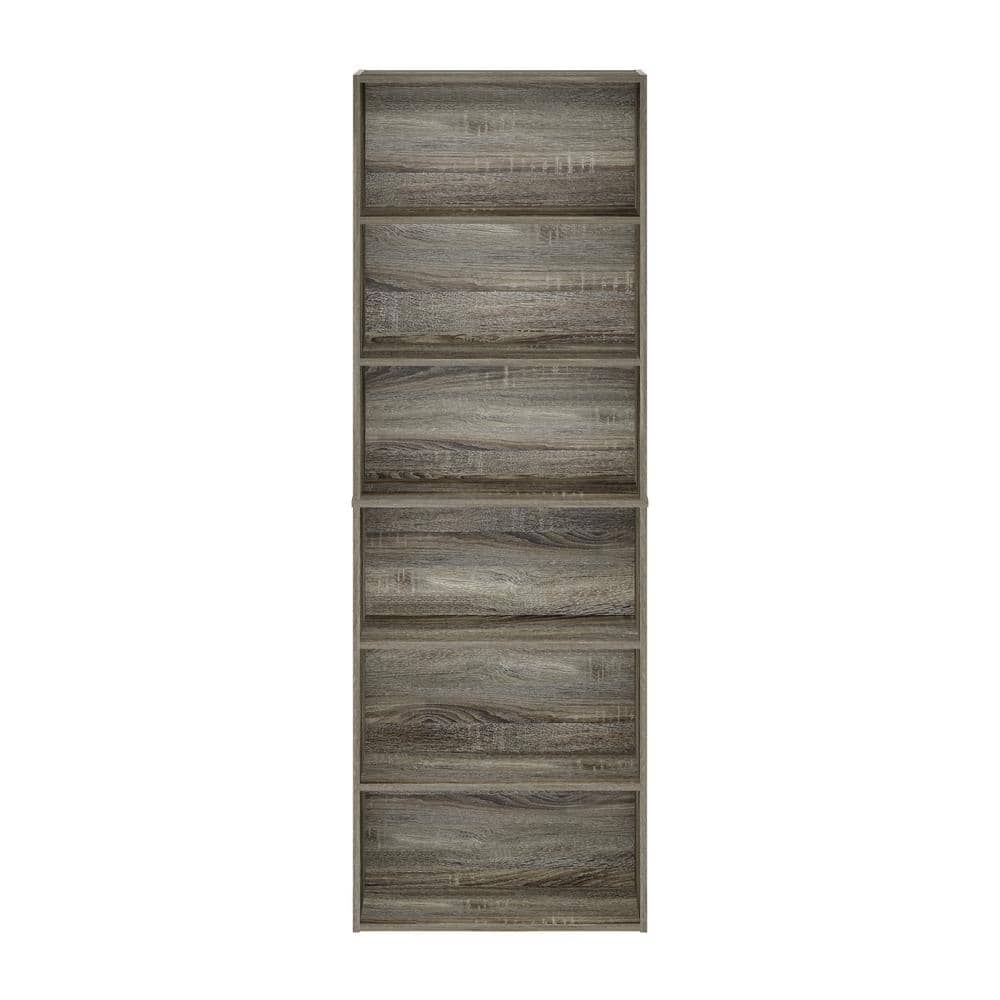 Tall Gray Laminated Wood Adjustable 6-Tier Bookcase
