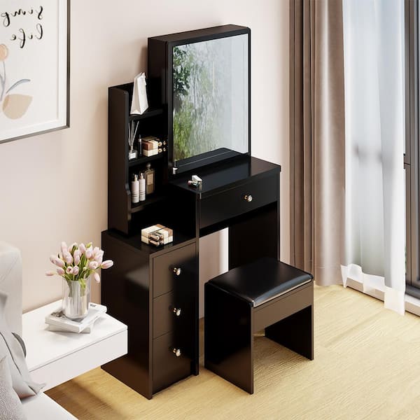 Vanity Table Set Makeup Dressing Table with 10 LED Lights Black