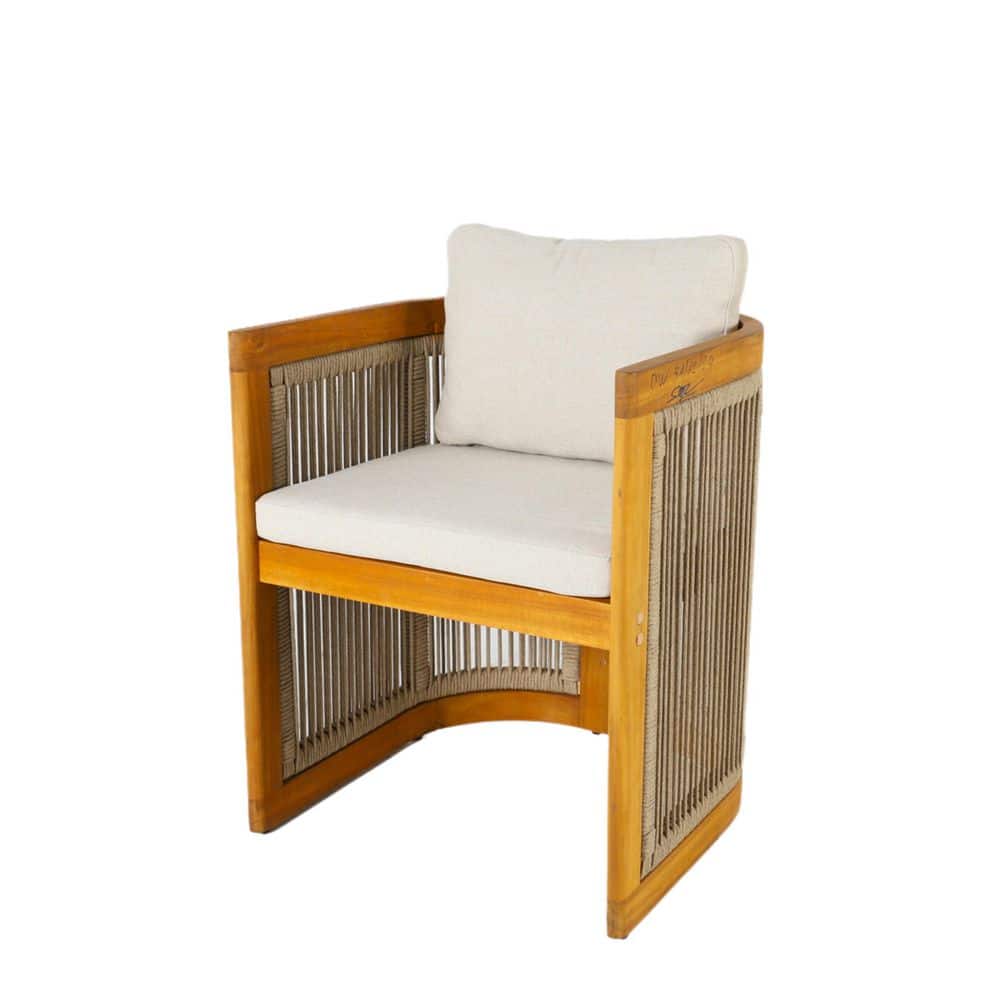 Dark Brown Acacia Wood Outdoor Dining Chair with Beige Cushions (1-Pack) price history on PriceWatchPro