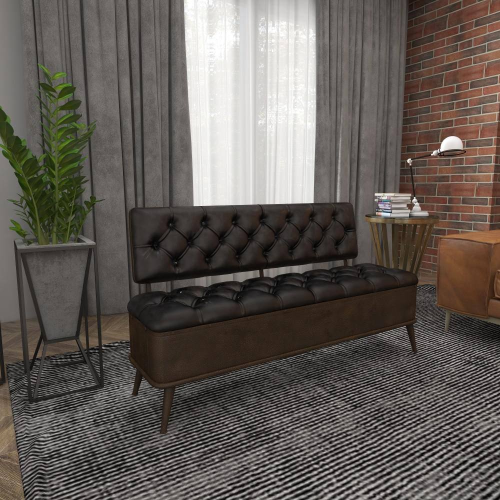 Bronze Tufted Faux Leather Industrial Storage Bench