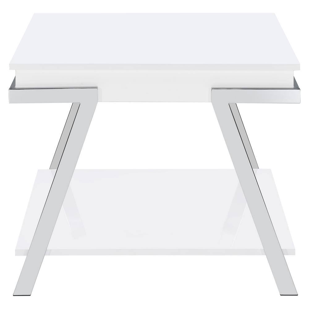 Modern White High Gloss and Chrome Rectangular End Table