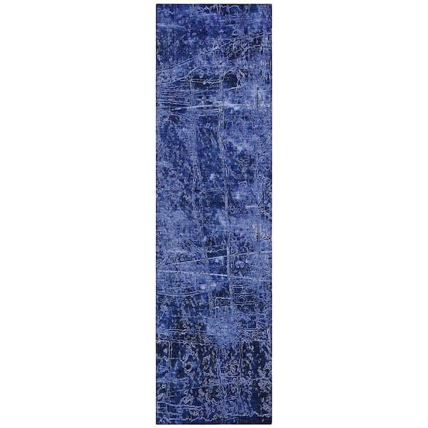 Navy Blue 2 ft. x 8 ft. Woven Abstract Runner Indoor/Outdoor Area Rug