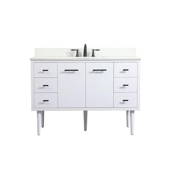 Unbranded Simply Living 48 in. W x 22 in. D x 33.5 in. H Bath Vanity in White with Ivory White Engineered Marble Top