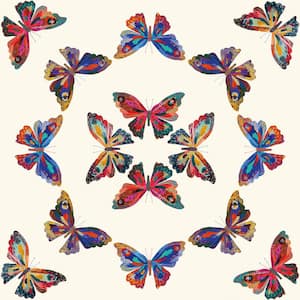 EttaVee White Cream Multi-Colored Papillon Vinyl Peel and Stick Wallpaper