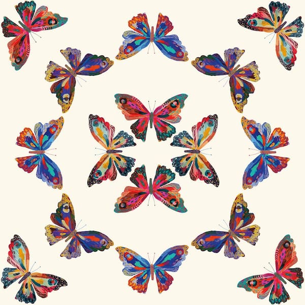 RoomMates EttaVee White Cream Multi-Colored Papillon Vinyl Peel and Stick Wallpaper