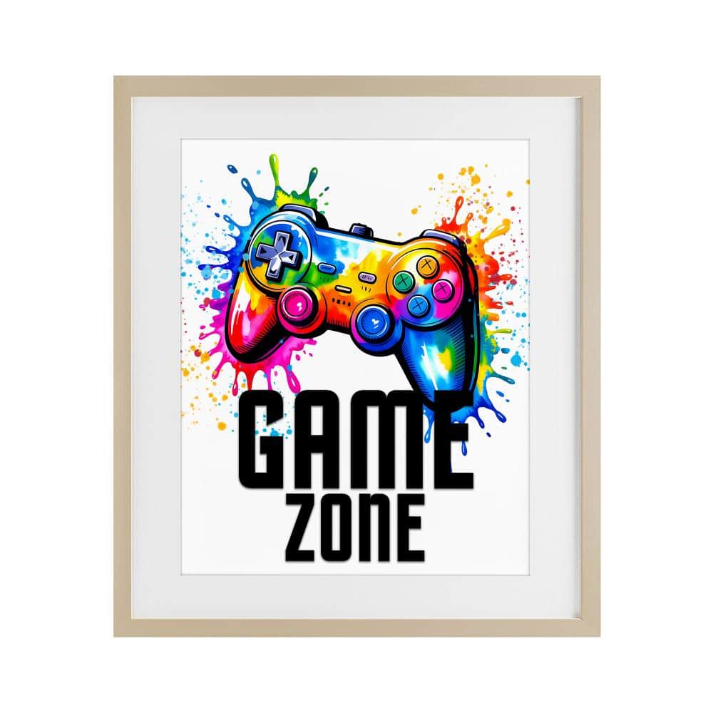 Game Zone Bright Splash Birch Framed Print Under Glass, design by Kim Allen