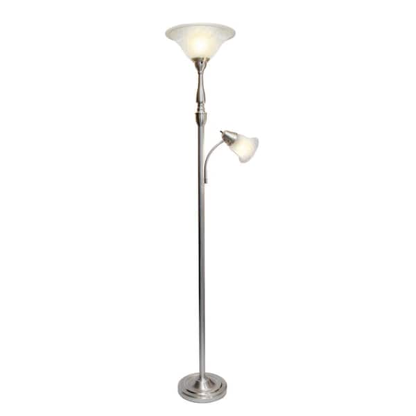 Elegant Designs 2-Light 71 in. Mother Daughter Brushed Nickel Floor Lamp with White Marble Glass Shade