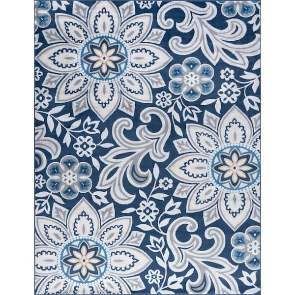 Madison Floral Navy 8 ft. x 10 ft. Indoor Area Rug