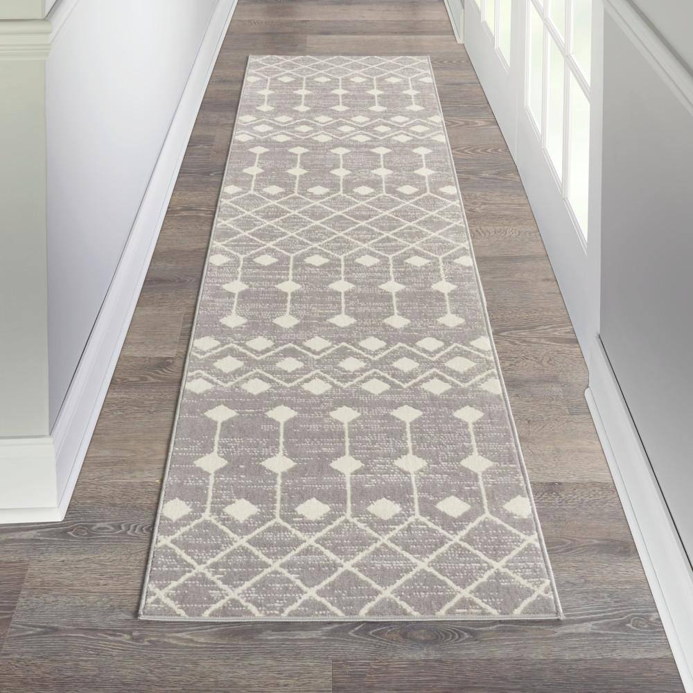 Elysian Geometric Gray Hand-Knotted 2'3" x 7'6" Synthetic Area Rug