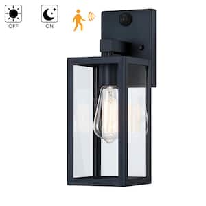 Martin 14.1 in. Matte Black Motion Sensor Dusk to Dawn Outdoor Hardwired Wall Lantern Scone with No Bulbs Included