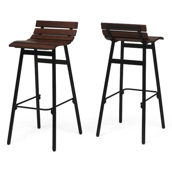 Noble House Pepperwood 35 in. Dark Brown and Black Wooden Bar Stools (Set of 2)