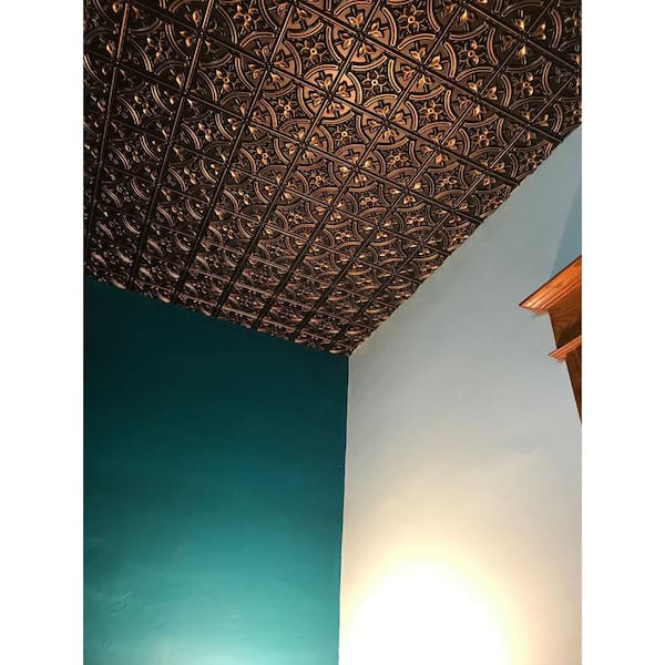 Gothic Reams Antique Copper 2 ft. x 2 ft. Glue Up PVC Faux Tin Ceiling Tile (200 sq. ft./case)
