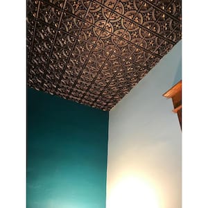 Gothic Reams 2 ft. x 2 ft. Glue Up PVC Ceiling Tile in Antique Gold (200 sq. ft./case)