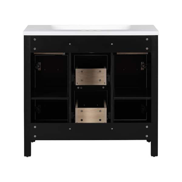 JimsMaison 36 in. W x 18 in. D x 34 in. H Freestanding Bath Vanity in Black with White Cultured Marble Top