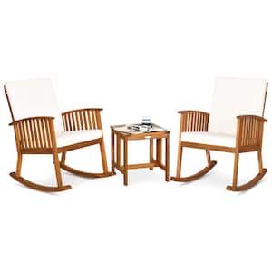 Natural 3-Piece Wood Square 19 in. Outdoor Bistro Set with Coffee Table and Lawn Cushions