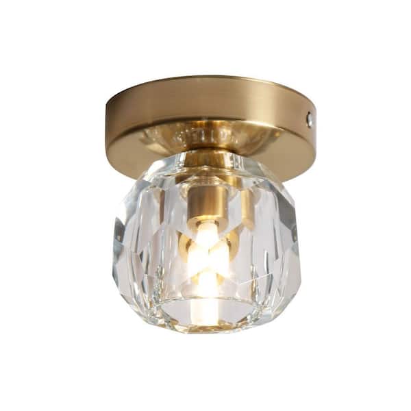 5 in. 1-Light Brass Modern Flush Mount with Crystal Shade, G9 Bulb Base
