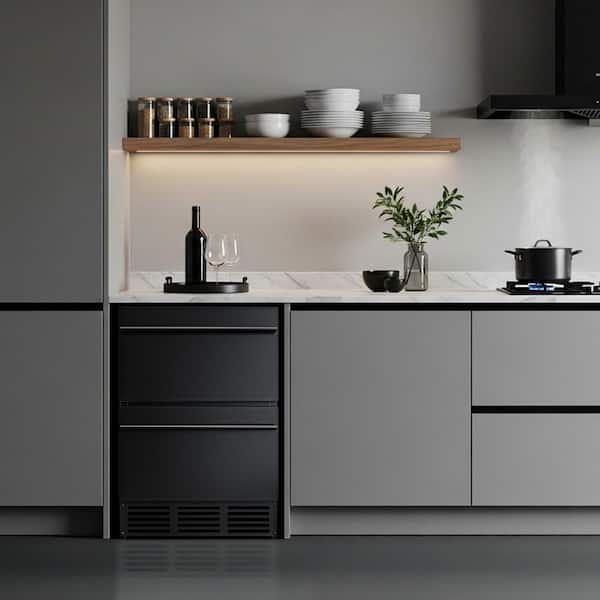 24 in. 5 cu. ft. Built-In and Standard Double Drawer Refrigerator in Black Stainless Steel, Digital Temperature Control