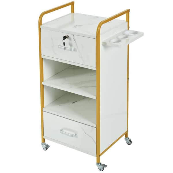 Tatayosi Locking Salon Storage Cabinet,Beauty Barber Salon Styling Station Organizer Equipment,White