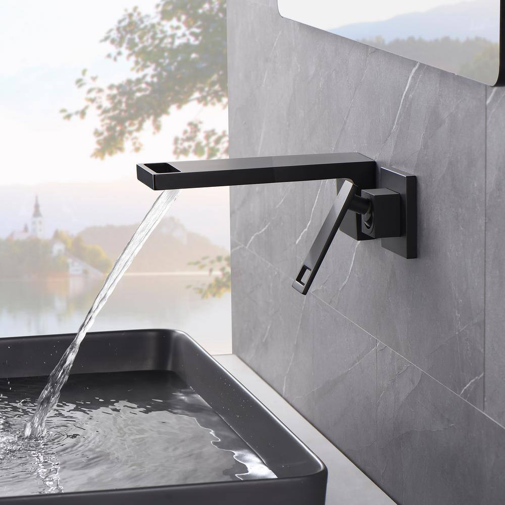 Matte Black Brass Wall Mount Waterfall Bathroom Faucet