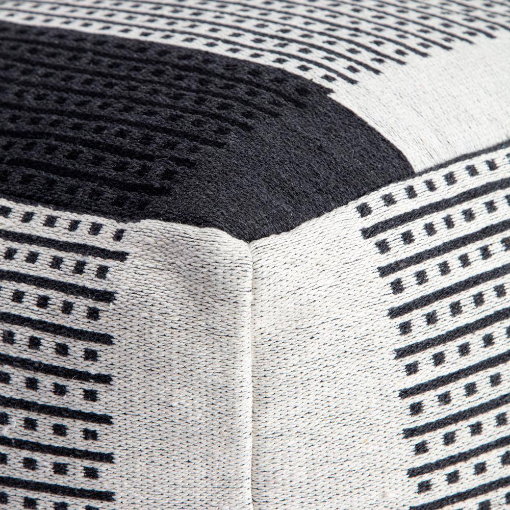 Black and Ivory Square Cotton Pouf Ottoman