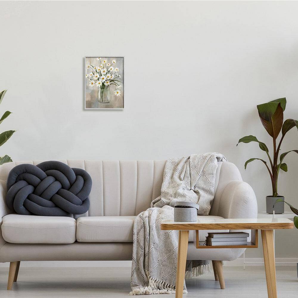 Daisy Bloom Bouquet Abstract Canvas Art with Gray Frame