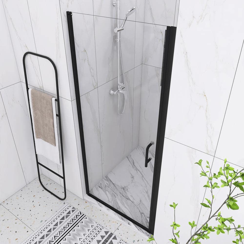 34'' Matte Black Semi-Frameless Pivot Shower Door with Clear Glass
