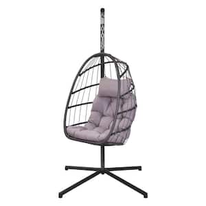 78 ft. Outdoor Wicker Rattan Swing Chair Hammock with Aluminum Steel Rust Resistant Frame and Pink Cushion Without Stand