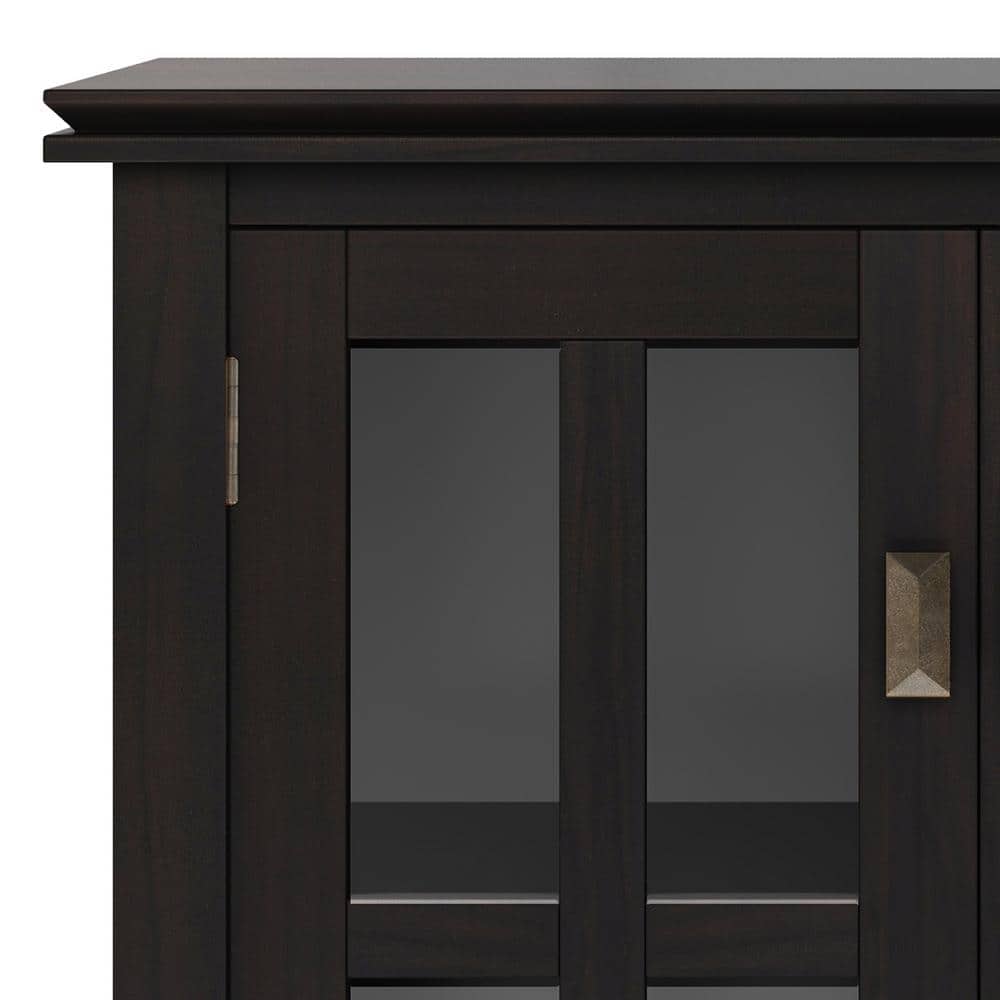 Hickory Brown Solid Wood Low Storage Cabinet with Glass Doors