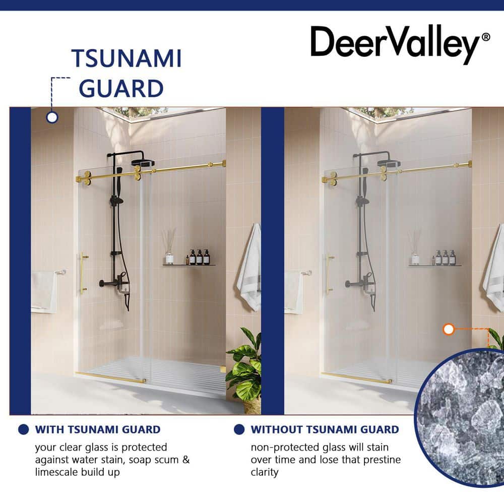 Concord 60" Gold Frameless Sliding Shower Door with Tempered Glass