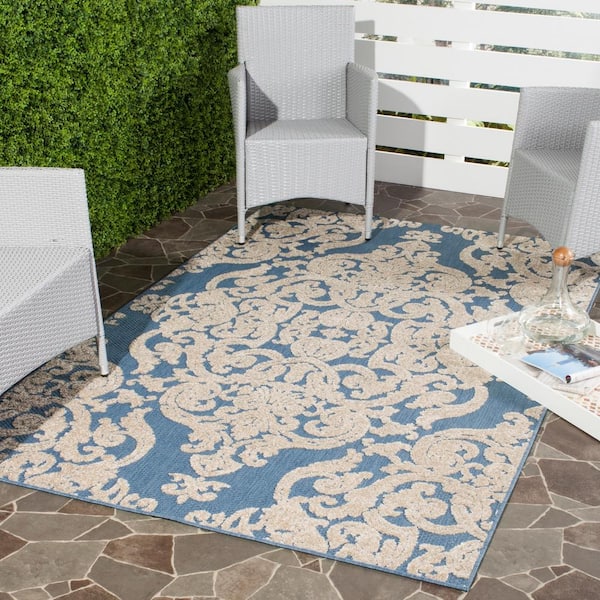 Monroe Blue 8 ft. x 11 ft. Floral Indoor/Outdoor Patio  Area Rug