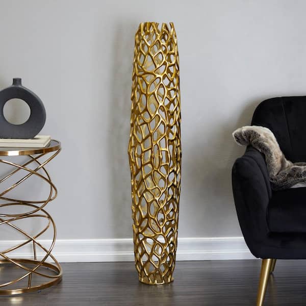 Litton Lane 45 in. Gold Aluminum Metal Coral Decorative Vase