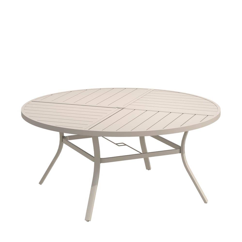 53.1 in. Sandshell Round Metal Outdoor Dining Table with Adjustable Umbrella Hole, All-Weather Patio Table for Yard price history on PriceWatchPro