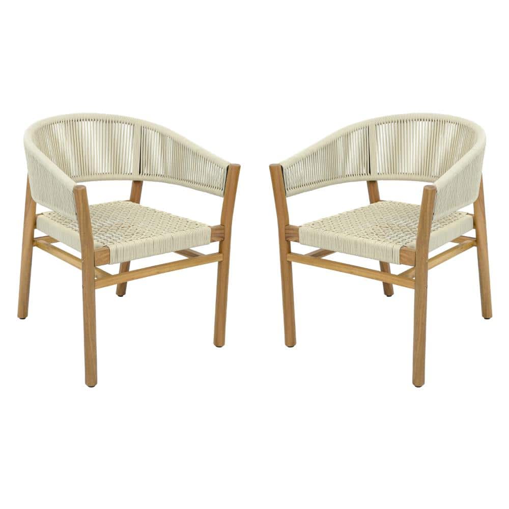 Acacia Wood Outdoor Lounge Chair Set 2 Double Outdoor Woven Chairs for Patio Teak Finish+Beige Rope price history on PriceWatchPro