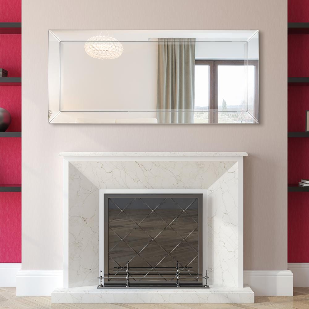 Elegant Rectangular 24" x 54" Wood Frame Wall Mirror with Silver Bevel