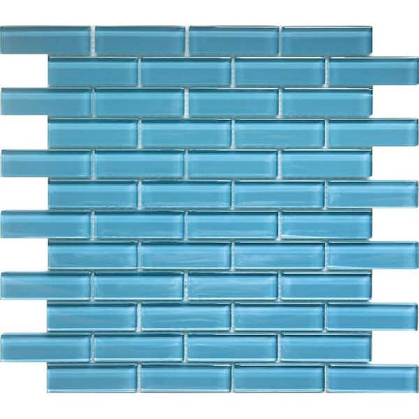Apollo Tile Sea Blue 4 in. x 5 in. Polished Glass Mosaic Tile Sample (0.13 sq. ft./Piece)