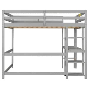 Harper & Bright Designs Gray Full Size Wooden Loft Bed with Built-in ...