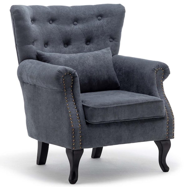 wetiny Gray Wingback Chair (Set of 1)