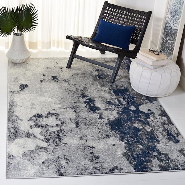 Adirondack Navy/Gray 6 ft. x 9 ft. Distressed Abstract Area Rug